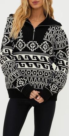 Beach Riot Monterey Jacquard Quarter Zip Sweater in Sea Salt Wave at Nordstrom Rack, Size X-Small