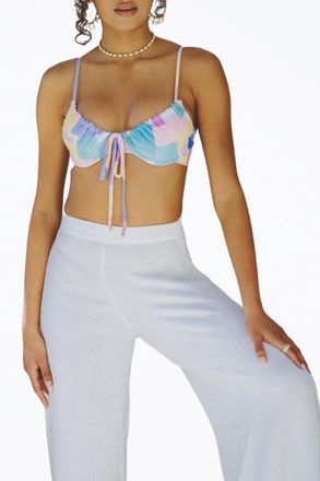 SOAH Kylie Retro Ribbed Underwire Bikini Top In Pastel Shapes