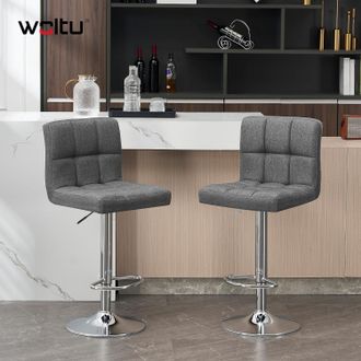 Woltu Woltu Juego De 2 Taburete De Bar Taburete De Altura Ajustable 93-114 Cm Taburete Lino Silla De Cocina Tasburete Alto Para Cocina Bar Comedor Gris Oscu