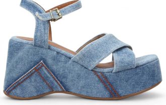 Love Rio Womens Jeena Platform Sandal In Blue Denim