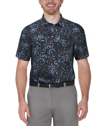 PGA TOUR Pga Tour Polo Shirt Mens Gray Clustered Confetti Print Short Sleeve KFC619