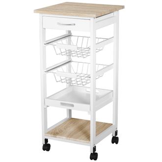 HOMCOM MDF Wood 5-Tier Kitchen Storage Trolley White - HOMCOM | TJ Hughes
