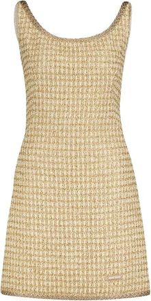 Miu Miu Glinsterende Check Mini Jurk - Dames - Korte kleedjes - Beige - M - Nylon - Kleedjes