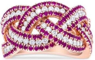 House of Brilliance 18K Rose Gold Red Ruby and 7/8 Cttw Diamond Woven Braided Band Ring in Pink at Nordstrom