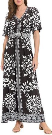 London Times Flutter Sleeve Maxi Dress in Black/White at Nordstrom Rack, Size Medium