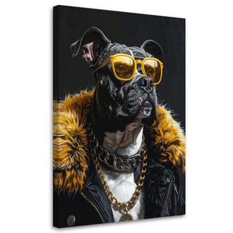 Feeby Cuadro Sobre Lienzo, Perro Pitbull Con Gafas Amarillas Y Pelaje, 70x100