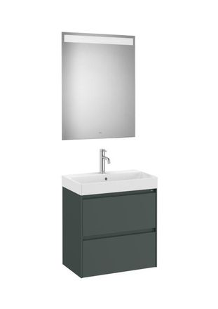 Roca Mueble Lavabo 600x360 Ona Compact 2 Cajones + Espejo Led Verde Mate