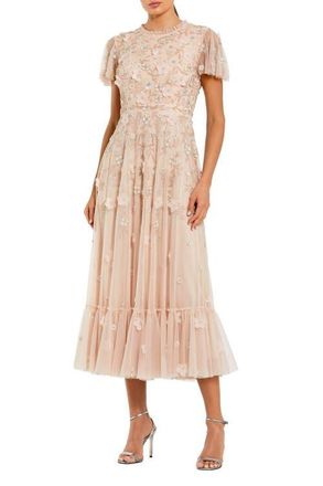 Mac Duggal Embellished High Neck Cap Sleeve A Line Dress in Blush at Nordstrom, Size 12