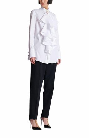 Balmain Ruffled Poplin Shirt in White at Nordstrom, Size 38 Eu