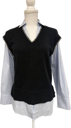 THML Clothing Womens V-Neck Mixed Media Layered Neck Top In Black
