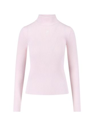 Courr&egrave;ges Logo Turtleneck, In Pink Viscose Blend