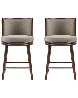 Manhattan Comfort Set Of 2 Evalyn Textured Chenille Counter Stools With Beech Wood Legs