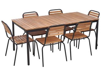 Beliani Conjunto de comedor 6 personas de madera marr&oacute;n