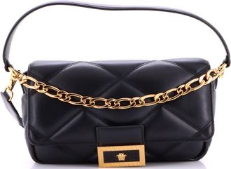 Versace La Medusa Flap Shoulder Bag Padded Quilted Leather Medium