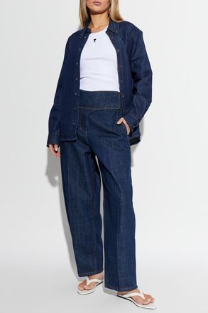 Ami Denim Shirt With Embroidered Logo, Womens, Navy Blue