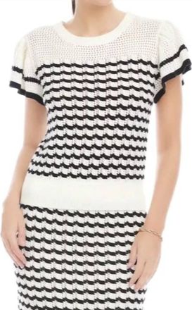 Fifteen Twenty Uma Stripe Pointelle Cotton Blend Sweater In Black & White