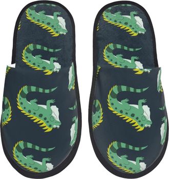 Generic Hotel Slippers Cute Green Lizard Print Cool Soft Slipper Cozy Cotton Slipper For Spa Ladies Home L