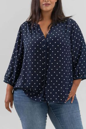 NYDJ Pintuck Button Down Blouse - Plus In Indigo Dot