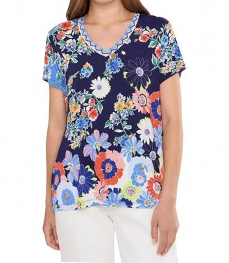 Johnny Was Janie Favorite Short Sleeve V Neck Tee In Tiana Scarf