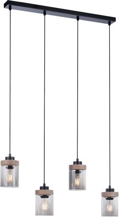 HOME AFFAIRE Pendelleuchte »Tendon«, 4 flammig-flammig, Hängelampe Glas, Rauchglas, Holz geeignet für Leuchtmittel - E27