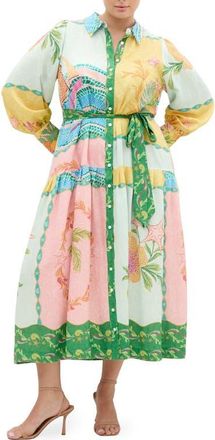 City Chic Ezra Mixed Print Long Sleeve Maxi Shirtdress in Island Mosaic at Nordstrom, Size 20W