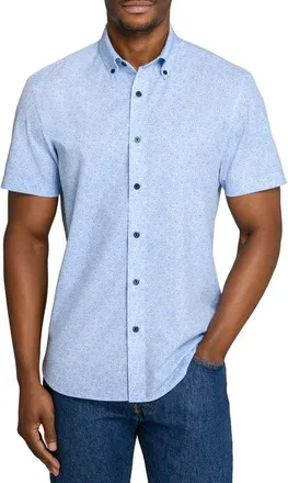 ConStruct Slim Fit Sketched Floral Woven Short Sleeve Basic Shirt in Lt Blue at Nordstrom, Size Xx-Large