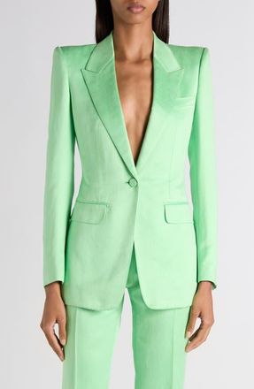 Tom Ford One-Button Duchesse Satin Blazer in Summer Green at Nordstrom, Size 10 Us
