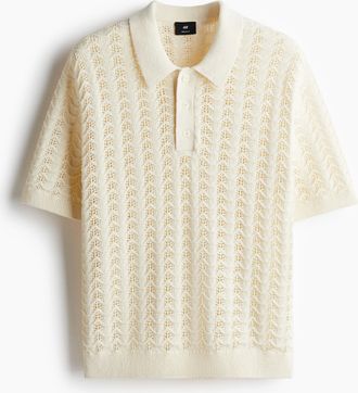 H&M Poloshirt aus Pointellestrick in Regular Fit - White