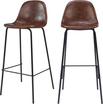 Rendez-Vous D&eacute;co Set de 2 sillas de bar 75 cm en cuero sint&eacute;tico marr&oacute;n