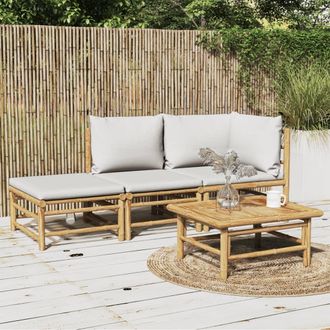 vidaXL Vidaxl - Set De Muebles De Jard&iacute;n 3 Piezas Bamb&uacute; Y Cojines Gris Claro