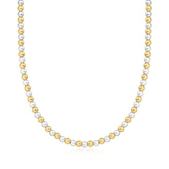 RS Pure by Ross-Simons Italian 5mm Sterling Silver and 18kt Gold Over Sterling Bead Necklace