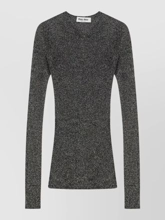 Miu Miu knit top long sleeves round neck metallic