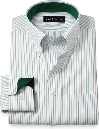 Paul Fredrick Tailored Fit Non-iron Cotton Stripe Dress Shirt With Contrast Trim