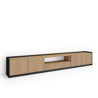 Skraut Home Mueble tv efecto madera roble y negro 310x37x50cm