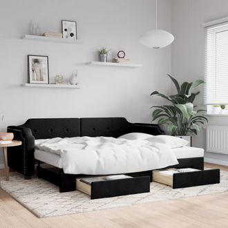 vidaXL Sof&aacute; Cama Nido Con Cajones Tela Negro 90x200 Cm Vidaxl