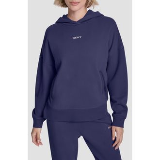 DKNY Metallic Bubble Logo Pullover Hoodie in Peacoat at Nordstrom Rack, Size X-Small