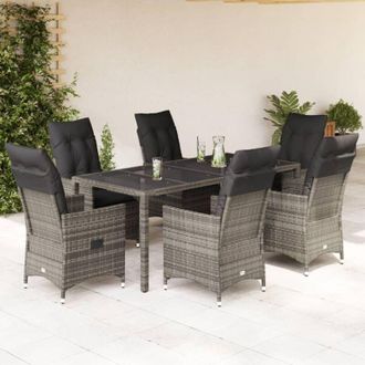 vidaXL Set Comedor Jard&iacute;n 7 Pzas Y Cojines Rat&aacute;n Sint&eacute;tico Gris Vidaxl