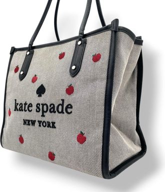 Kate Spade New York Black Gray Canvas Leather Handbag Tote Bag (Pre-Owned)