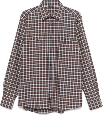 PESERICO Chocoladebruin geruite katoenen overhemd - Heren - Casual Overhemden - Bruin - XL - Katoen - Overhemden