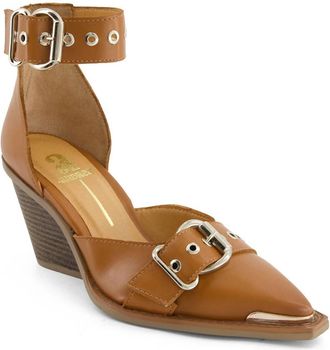 Andrea Womens Pointed Toe Riveted Ankle Strap Pumps In Brown
