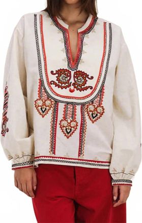 Fortela Embroidered Long Sleeve Blouse In Off White