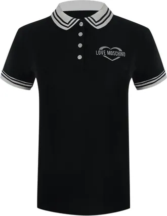Love Moschino Heren Hart Katoen Logo Poloshirt (Zwart)