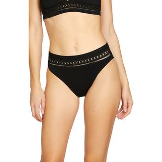 Robin Piccone Isabelle High Waist Bikini Bottoms in Black at Nordstrom, Size Large