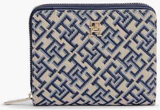 Tommy Hilfiger Womens Jacquard Monogram Medium Zip Wallet - Blue Mono