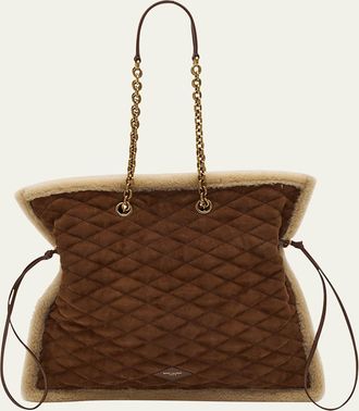 Saint Laurent Le Pochon Tote Bag in Suede and Shearling