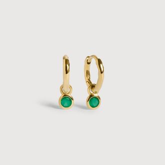 Monica Vinader Gold May Birthstone Huggie Earrings Green Onyx