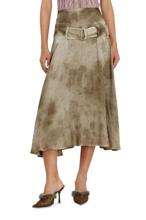 Diesel Belted midi skirt in logo-jacquard satin - Skirts - Woman - Brown