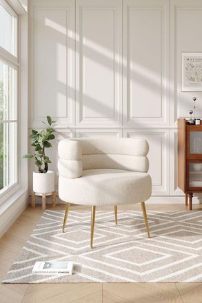 H&O Direct Luxury Teddy Velvet Dressing Make-up Chair in Cream