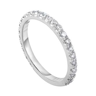 Diana M. Jewels platinum lab ground round diamond eternity band weighing 1.15cts tw set in a shared prong setting