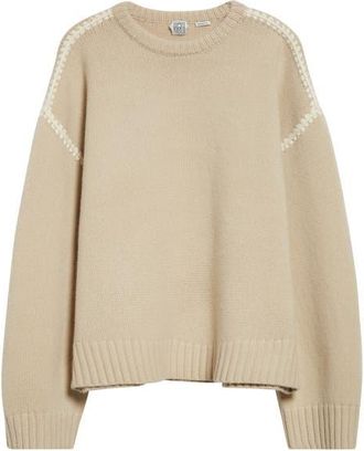 Toteme Shell Stitch Trim Wool, Cashmere & Cotton Sweater in Harvest at Nordstrom, Size Medium
